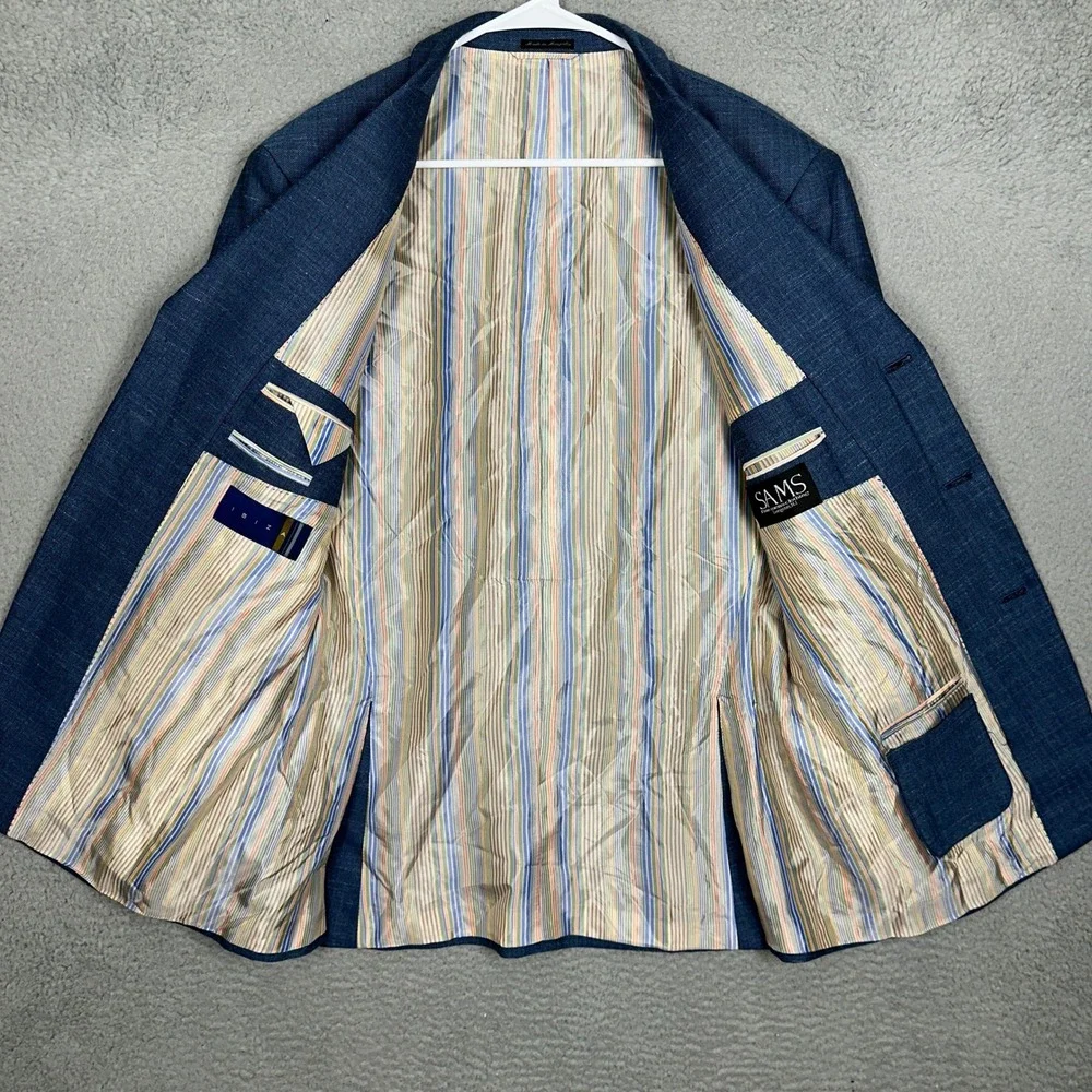 Ibiza Blazer Mens 40R Mambo Blue Wool Silk Linen Herringbone Sport Coat Formal